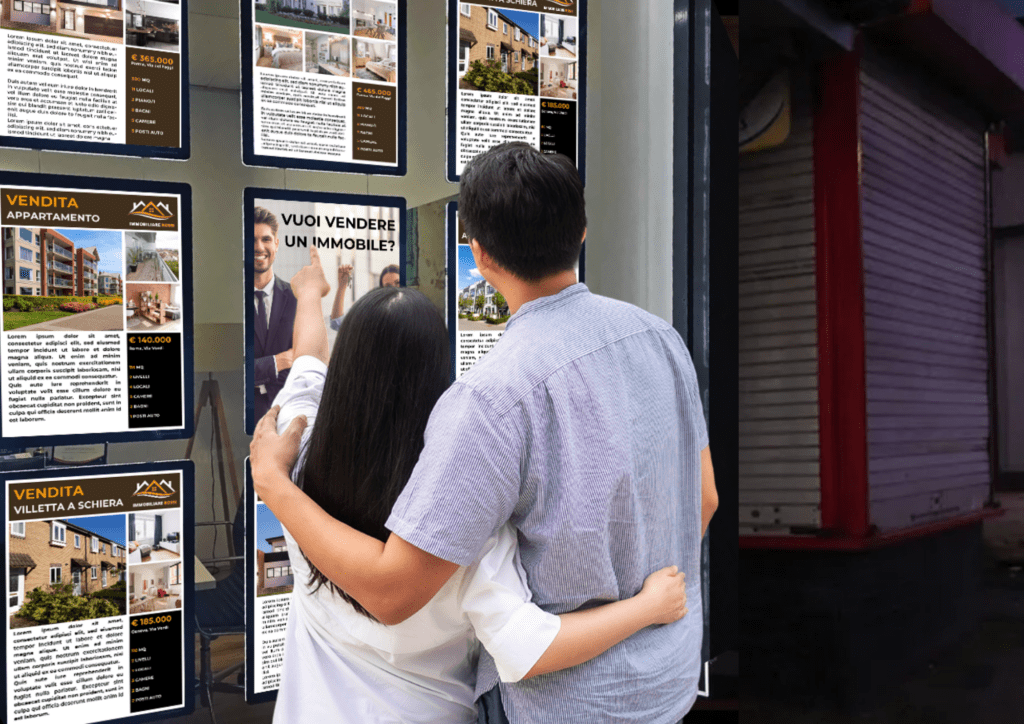 cartelli digitali (display A4 LCD) per vetrina annunci immobiliari